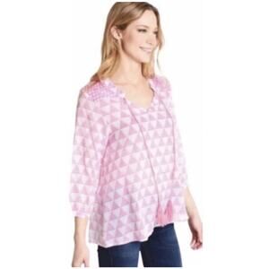 New Oliphant Sphinx Long Sleeve Tassel Tie Pink Geometric Cotton Blouse XL $92
